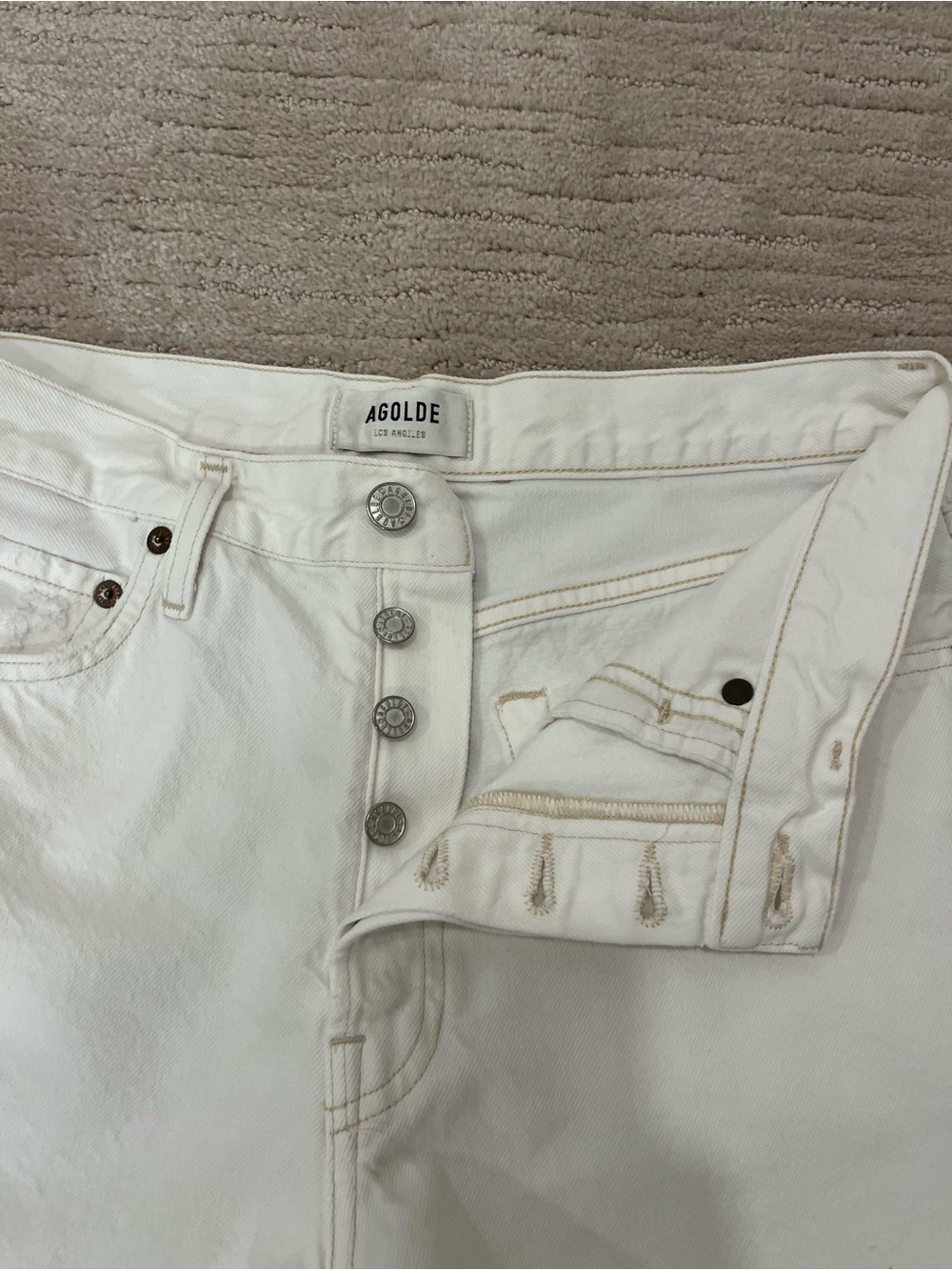 Agolde Parker Long White High-Rise Frayed Hem Jean Shorts - Picture 2 of 11